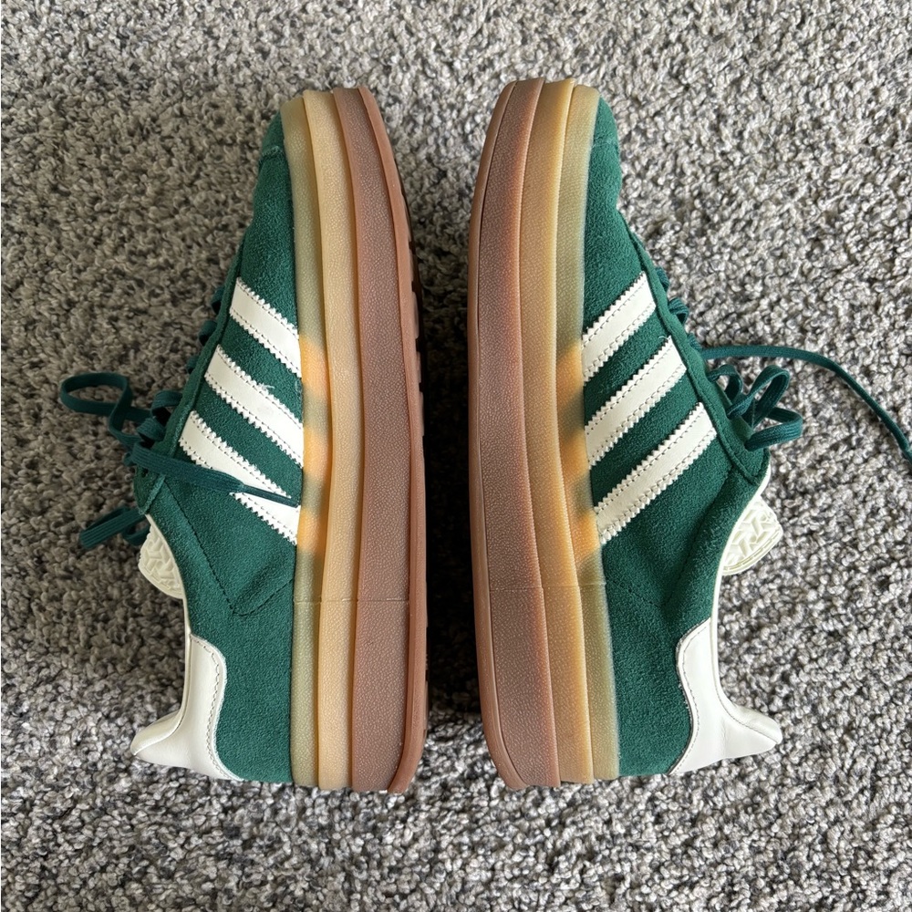 adidas Gazelle Platform Sneakers in Green and Cream with Brown Sole - Picture 2 of 7